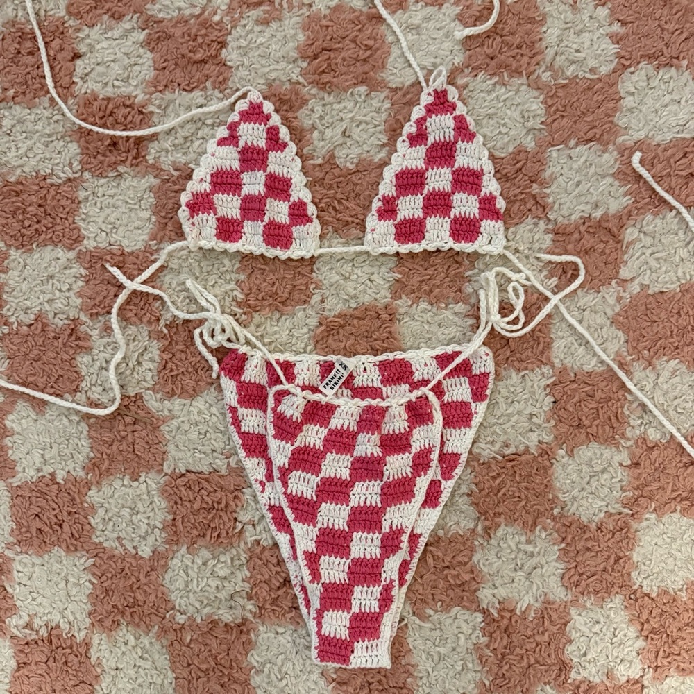 Pink and White Checkered String Bikini